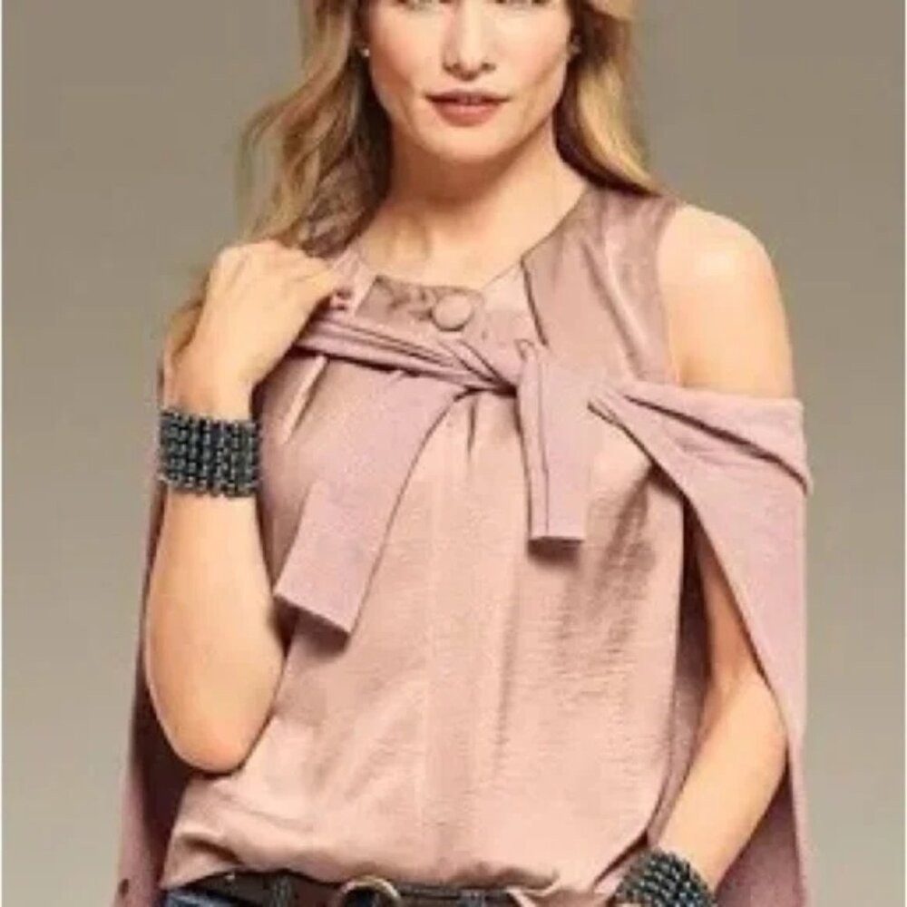 CAbi #3603 Button-Up Blouse Sz. M Medium Blush Color Fawn Layering Top Career